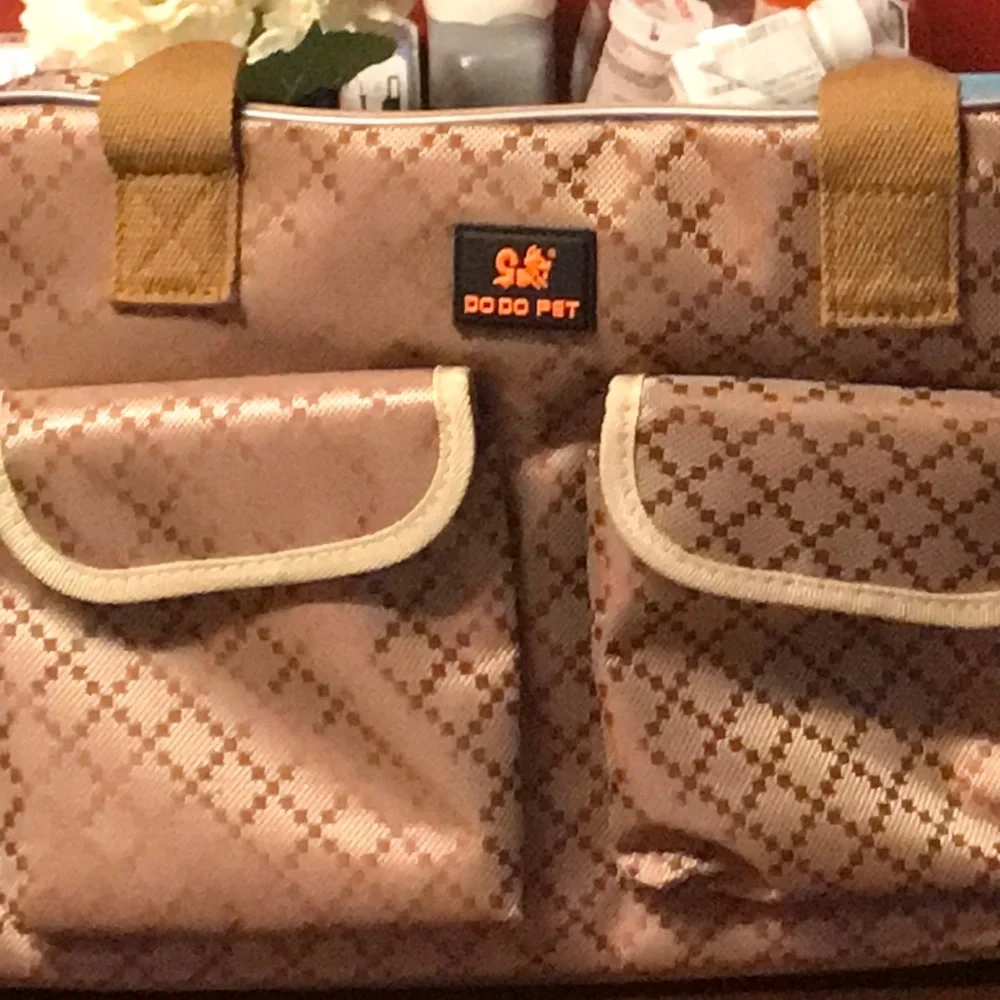 Stylish Tan Patterned Cat Carrier